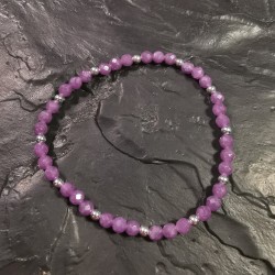 Lépidolite - Bracelet perles facettées 4mm et perles en argent - 7e chakra